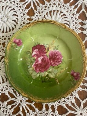 Antique Floral Rose Plate Gold Trim 8 1/4”